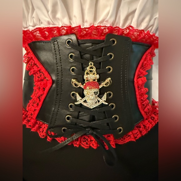 Pirate Black and Red Lace-Up Corset Belt Sz S/M main image 4